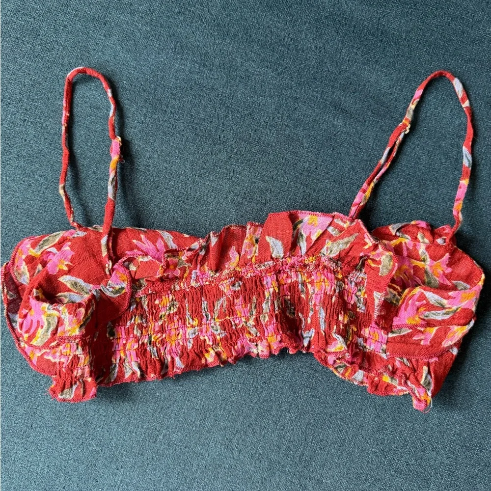 Free People Red Floral Ruffle Bralette